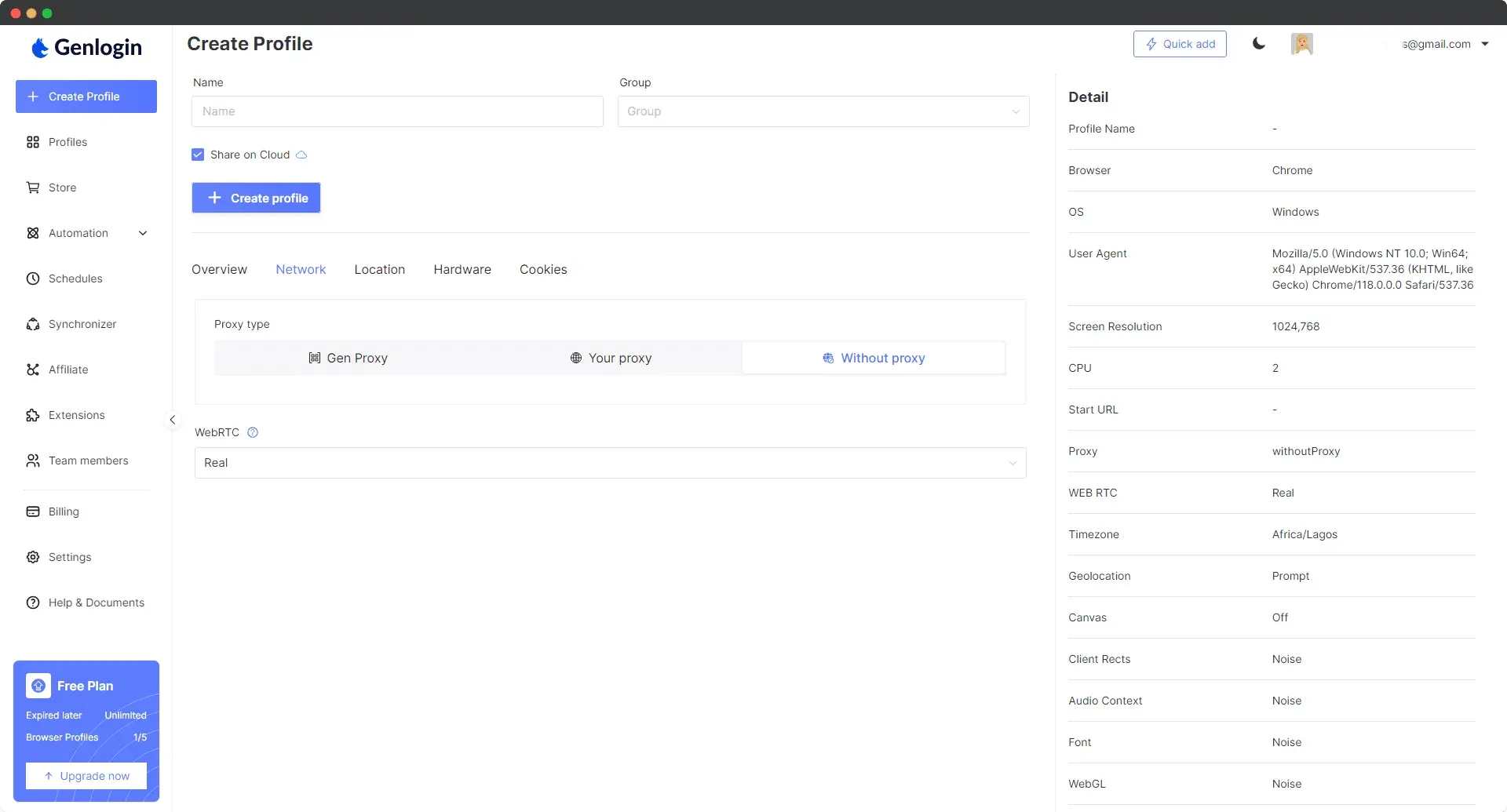 First-Time Use of GenLogin and Browser Profile Setup
